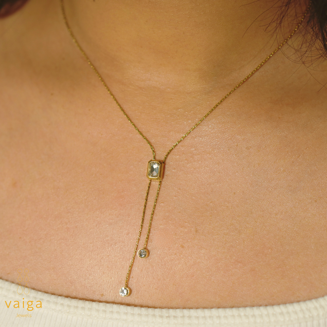 Crystal Drop Y Necklace – Adjustable Gold-Plated Chain