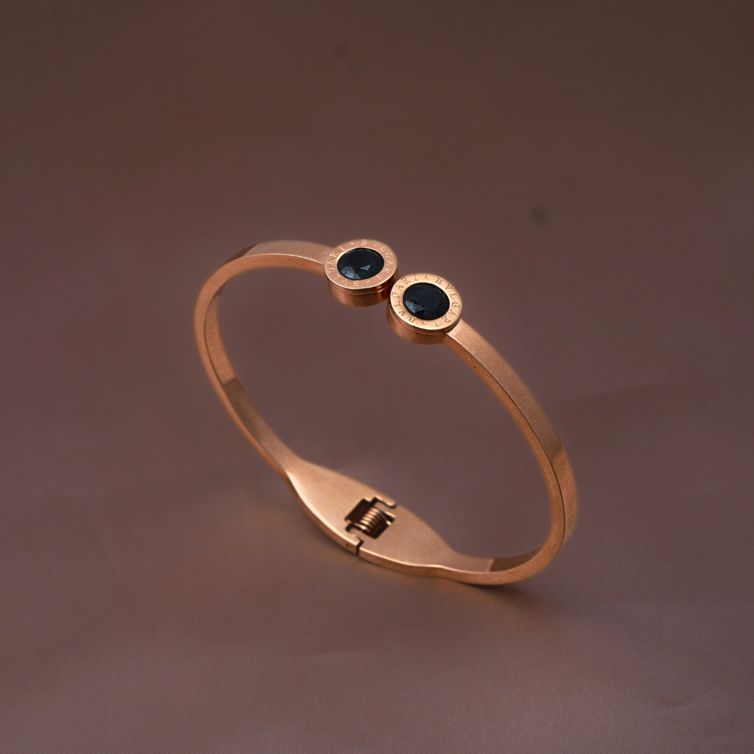 Rose Gold Finish Bangle Bracelet with Black Stone | Anti-Tarnish Stylish Jewelry for Women