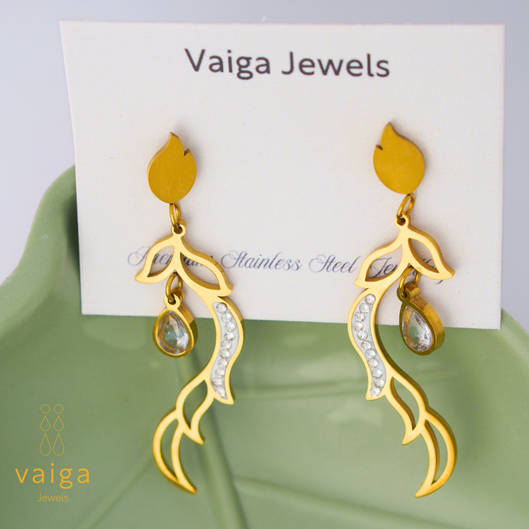 Gold Plated Crystal Drop Earrings – Elegant Leaf Vine Dangle Earrings for Women