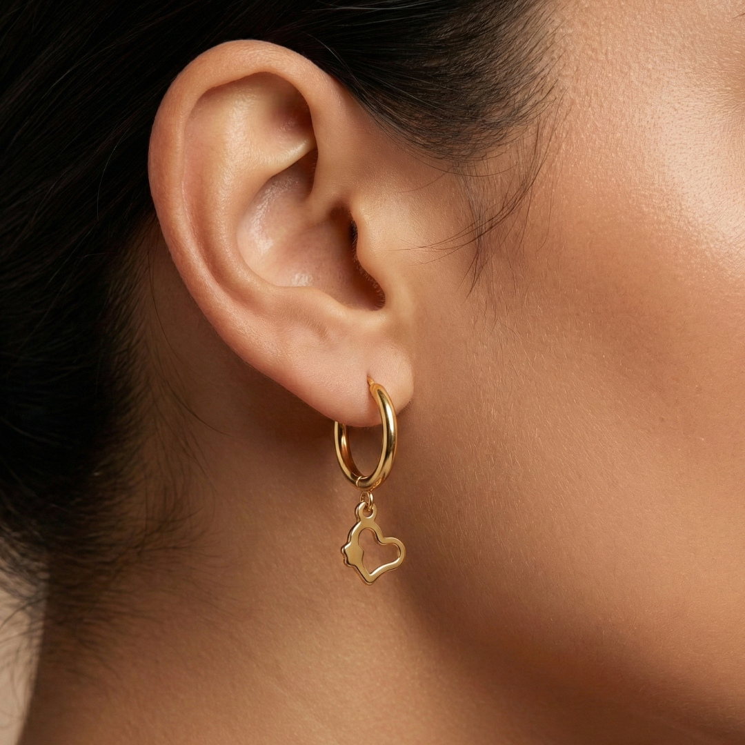 Golden Heart Charm Hoops