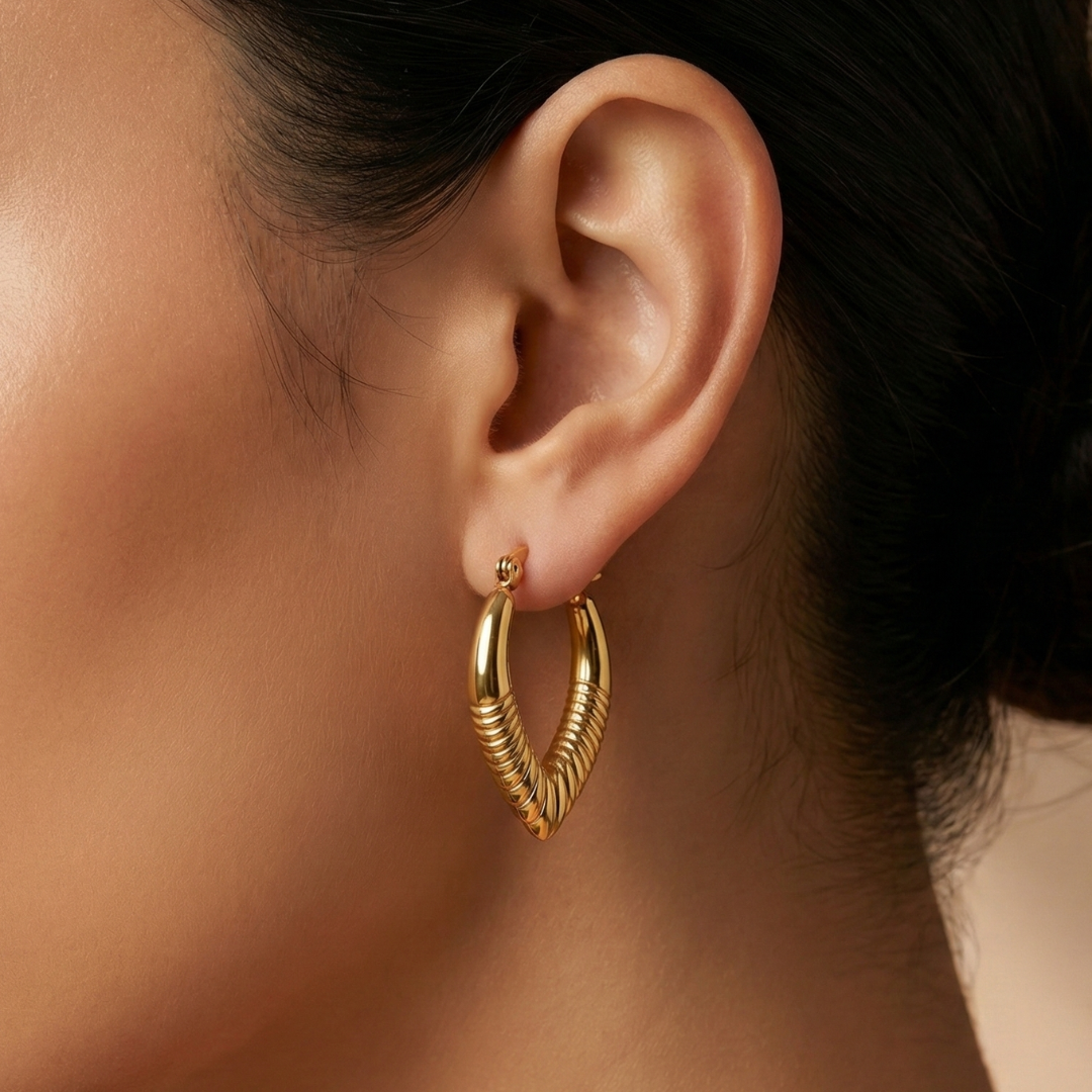 Textured V-Shaped Hoop Earrings