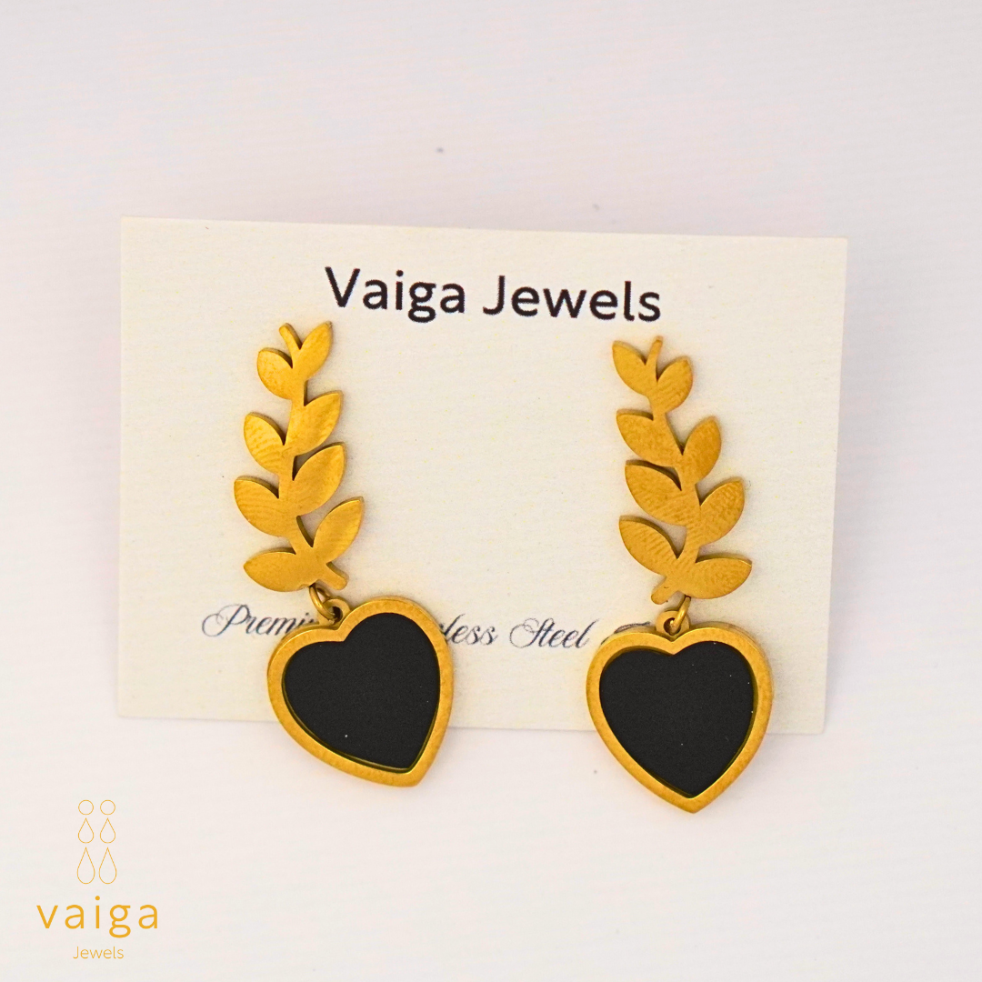 Gold Plated Heart Dangle Earrings – Elegant Leaf Design