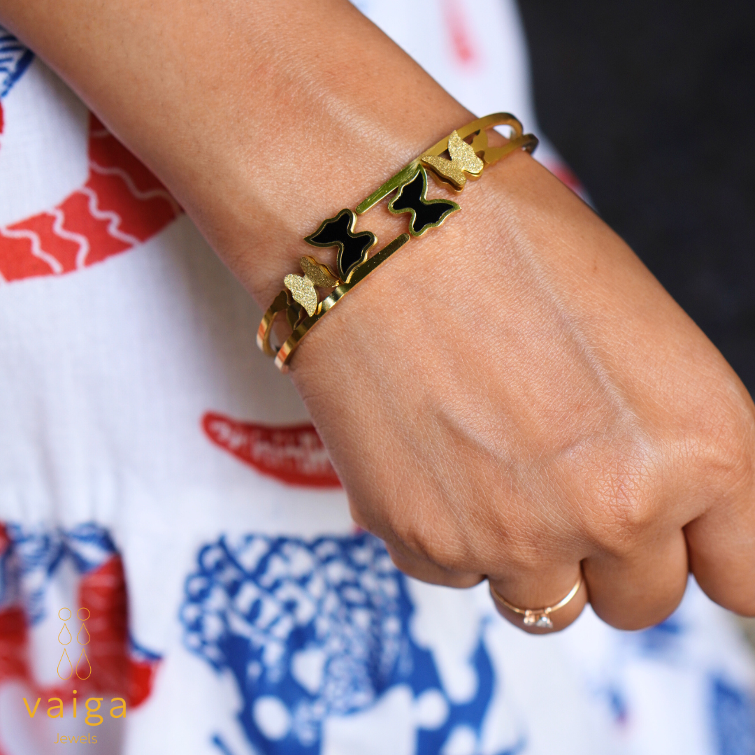 Vaiga Jewels Dual-Tone Butterfly Cuff Bracelet – Matte Gold & Black