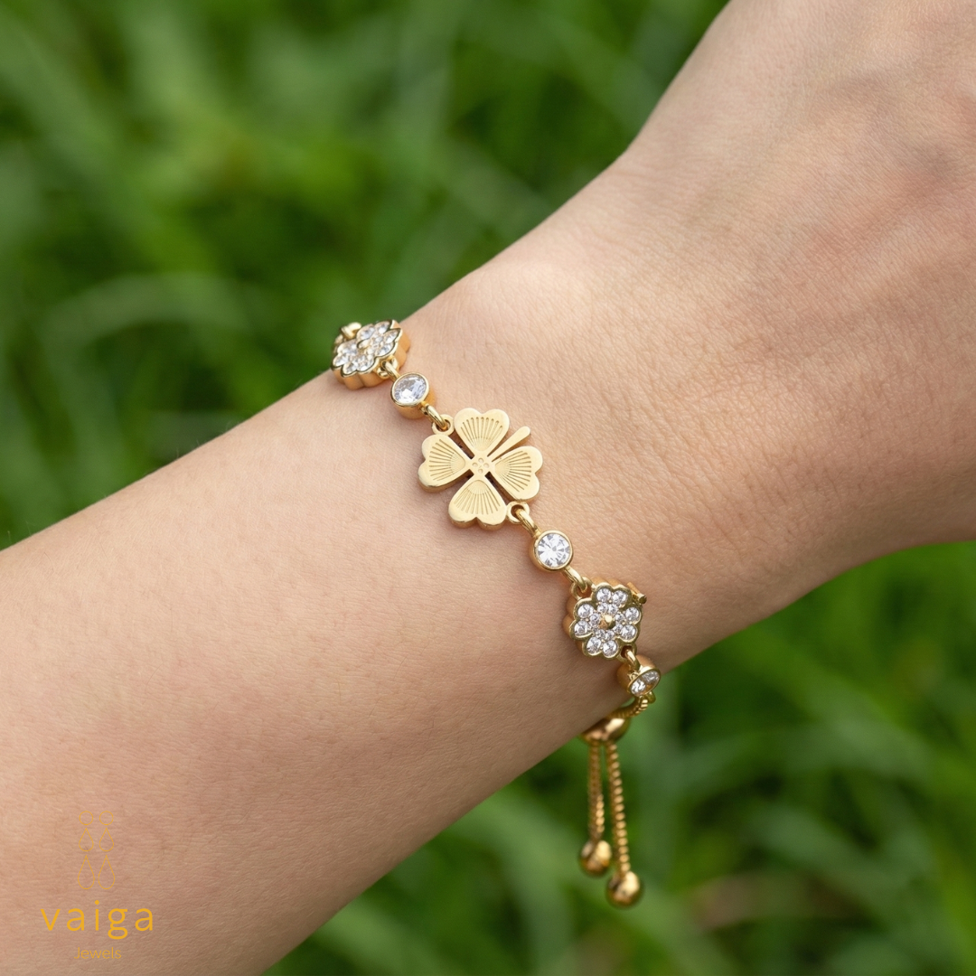 Lucky Four-Leaf Clover Adjustable Slider Bracelet