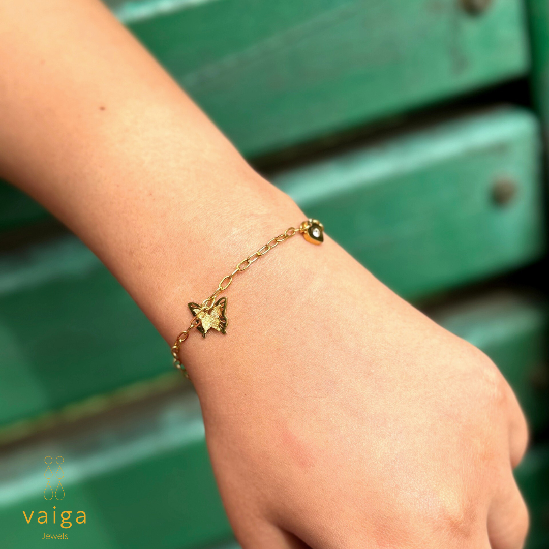 Vaiga Jewels: Dainty Gold Butterfly & Heart Bracelet