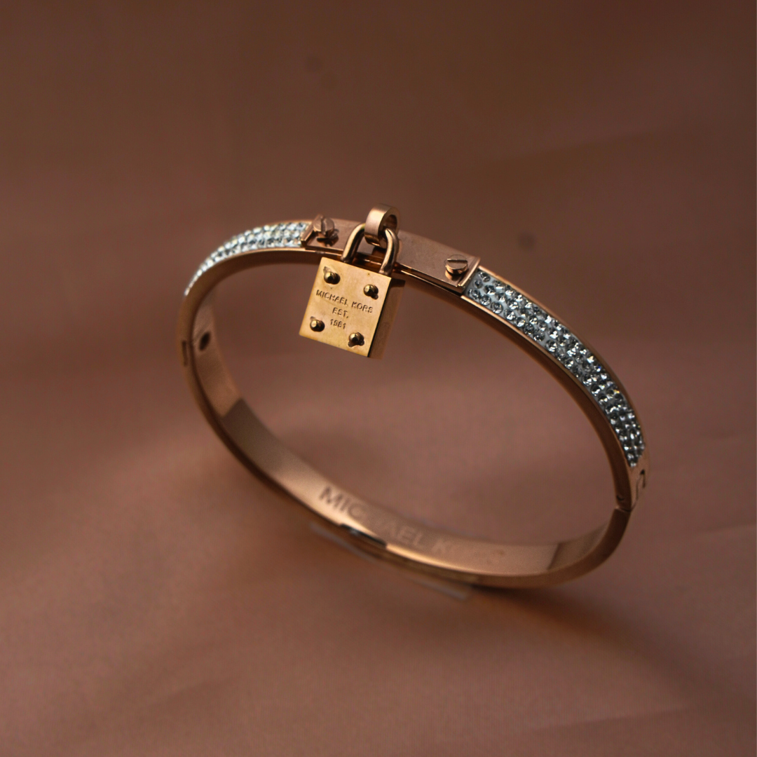 Vaiga Jewels Rose Gold Plated Crystal Bracelet with Lock Charm – Luxury Fashion Jewelry for Women, Elegant Gift for Her