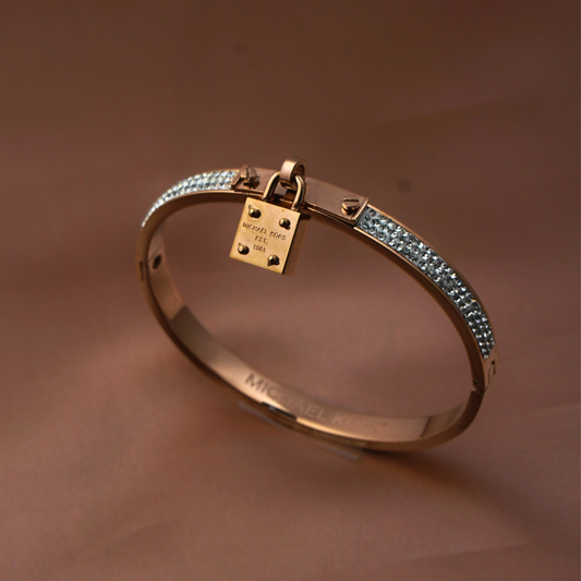 Vaiga Jewels Rose Gold Plated Crystal Bracelet with Lock Charm – Luxury Fashion Jewelry for Women, Elegant Gift for Her