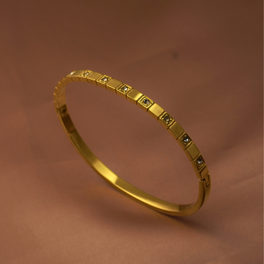 Vaiga Jewels Geometric Gold-Toned Stainless Steel Bracelet with Crystal Accents for Women