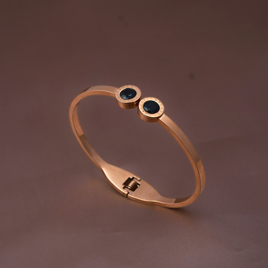 Rose Gold Finish Bangle Bracelet with Black Stone | Anti-Tarnish Stylish Jewelry for Women