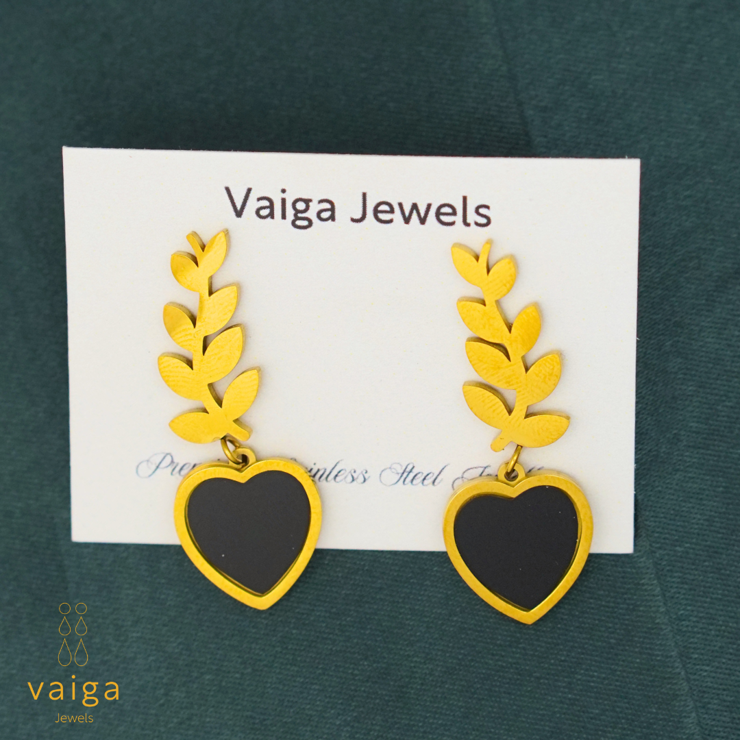 Gold Plated Heart Dangle Earrings – Elegant Leaf Design