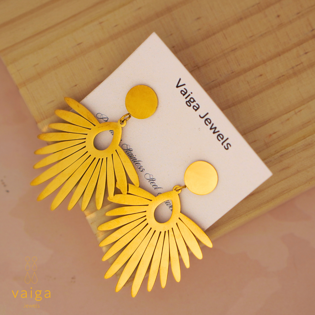 Gold Sunburst Statement Earrings – Boho Drop Earrings for Women