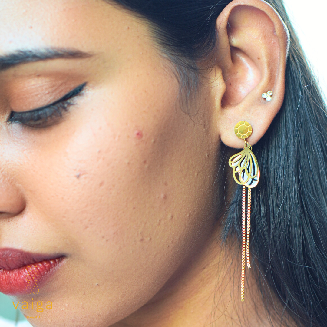 Gold Plated Butterfly Wing Dangle Earrings – Elegant Long Chain Drop Earrings for Women