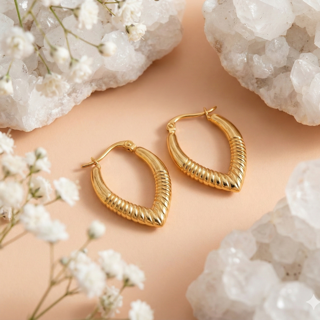 Textured V-Shaped Hoop Earrings