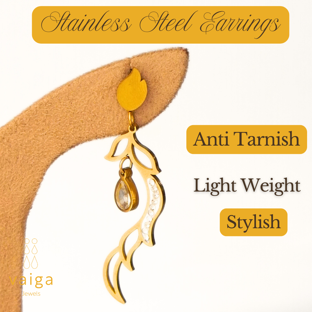 Gold Plated Crystal Drop Earrings – Elegant Leaf Vine Dangle Earrings for Women