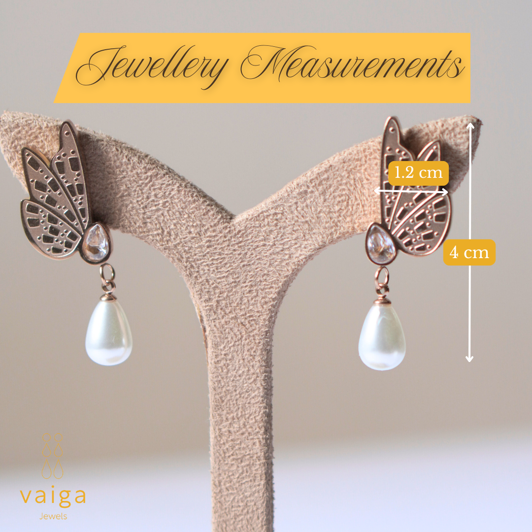 Rose Gold Butterfly Wing Earrings with Pearl Drop – Vaiga Jewels