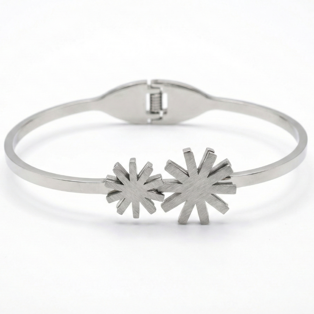 Silver Starburst Cuff Bracelet | Geometric Hinged Bangle | Vaiga Jewels