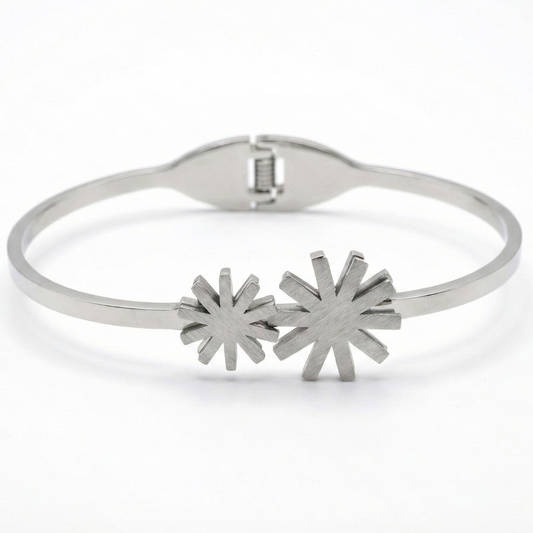 Silver Starburst Cuff Bracelet | Geometric Hinged Bangle