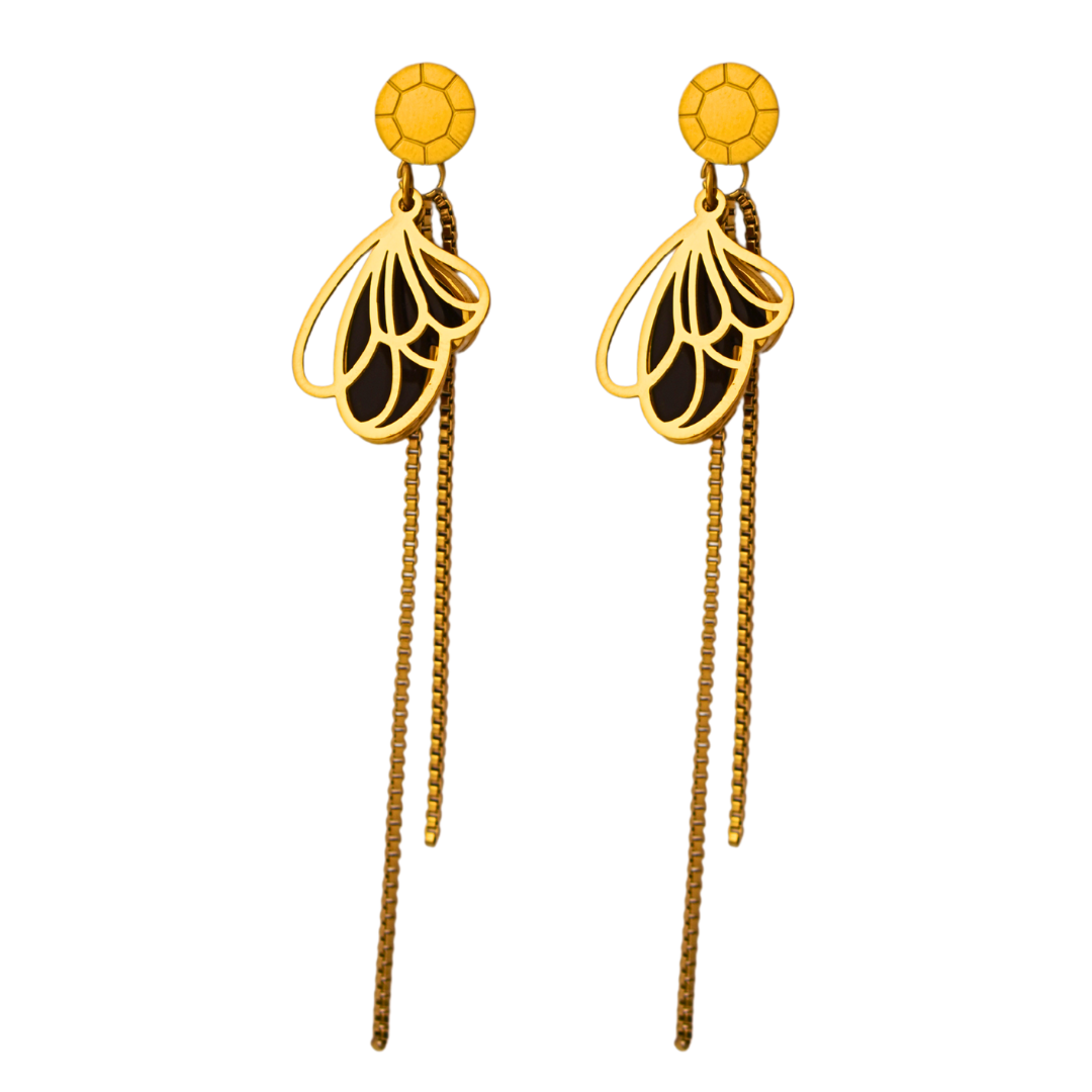Gold Plated Butterfly Wing Dangle Earrings – Elegant Long Chain Drop Earrings for Women