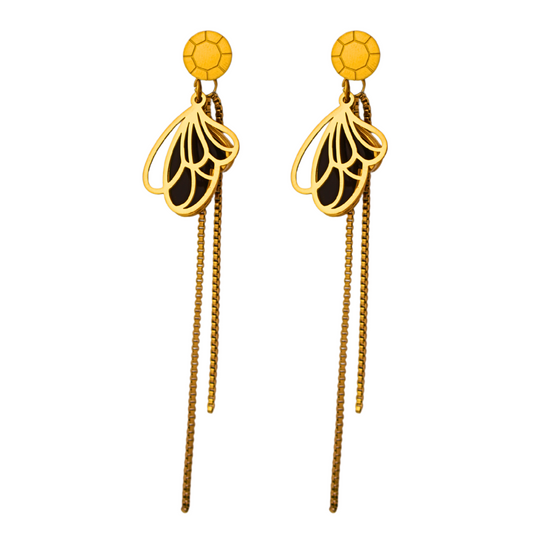 Gold Plated Butterfly Wing Dangle Earrings – Elegant Long Chain Drop Earrings for Women
