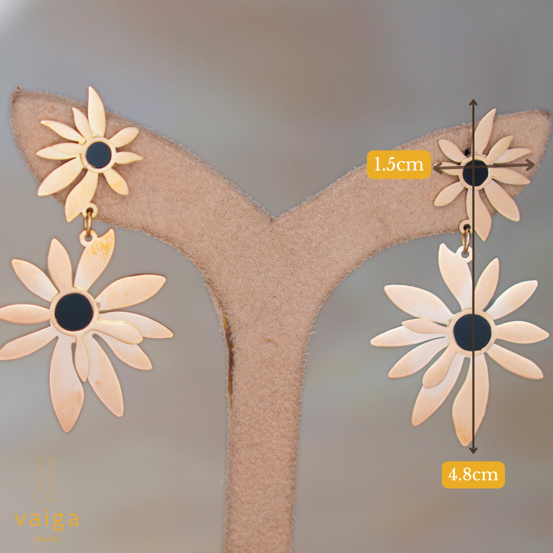 Rose Gold Floral Dangle Earrings – Elegant Stainless Steel Sunflower Drop Earrings for Women