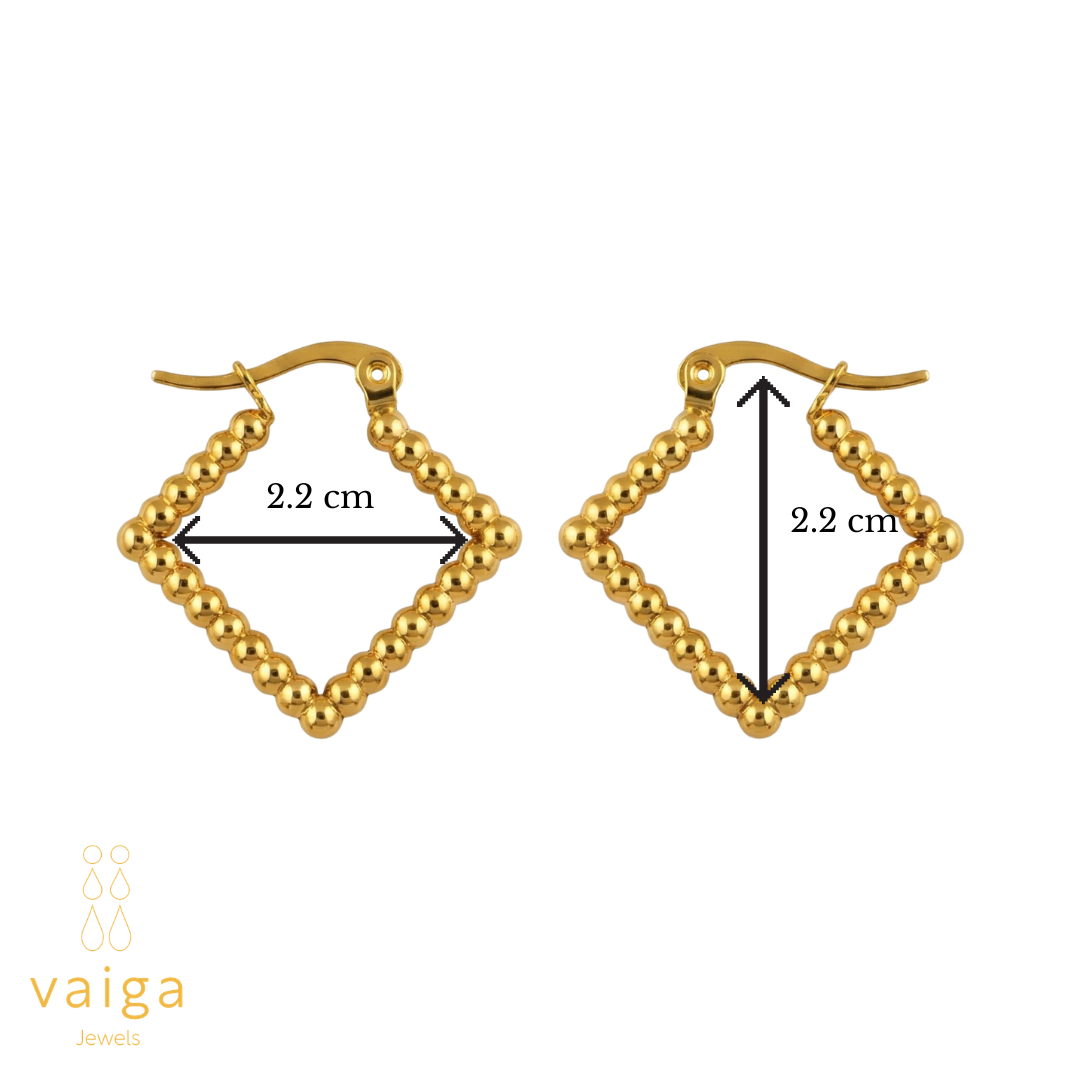 Golden Beaded Square Hoop Earrings