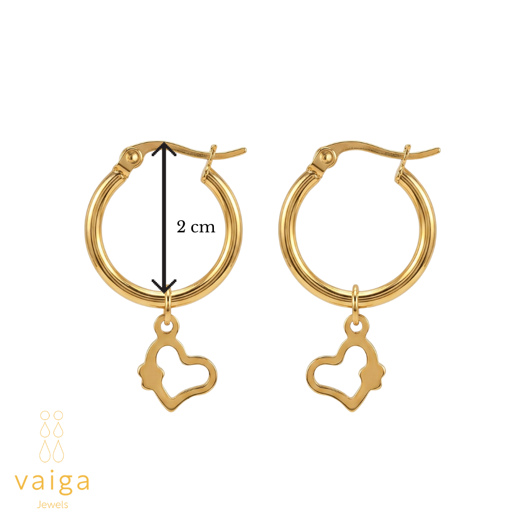 Golden Heart Charm Hoops