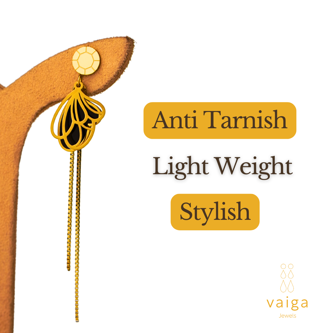 Gold Plated Butterfly Wing Dangle Earrings – Elegant Long Chain Drop Earrings for Women