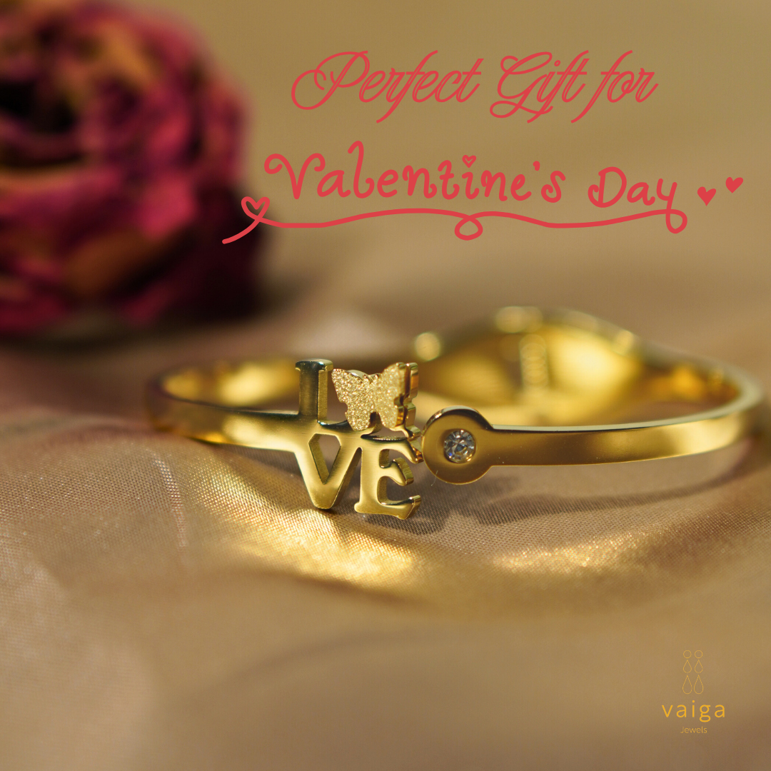"LOVE" Butterfly Charm Gold-Toned Stainless Steel Bracelet
