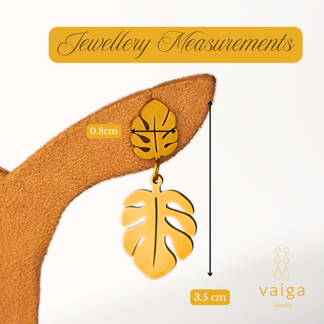 Gold Monstera Leaf Dangle Earrings – Trendy Stainless Steel Tropical Earrings for Women