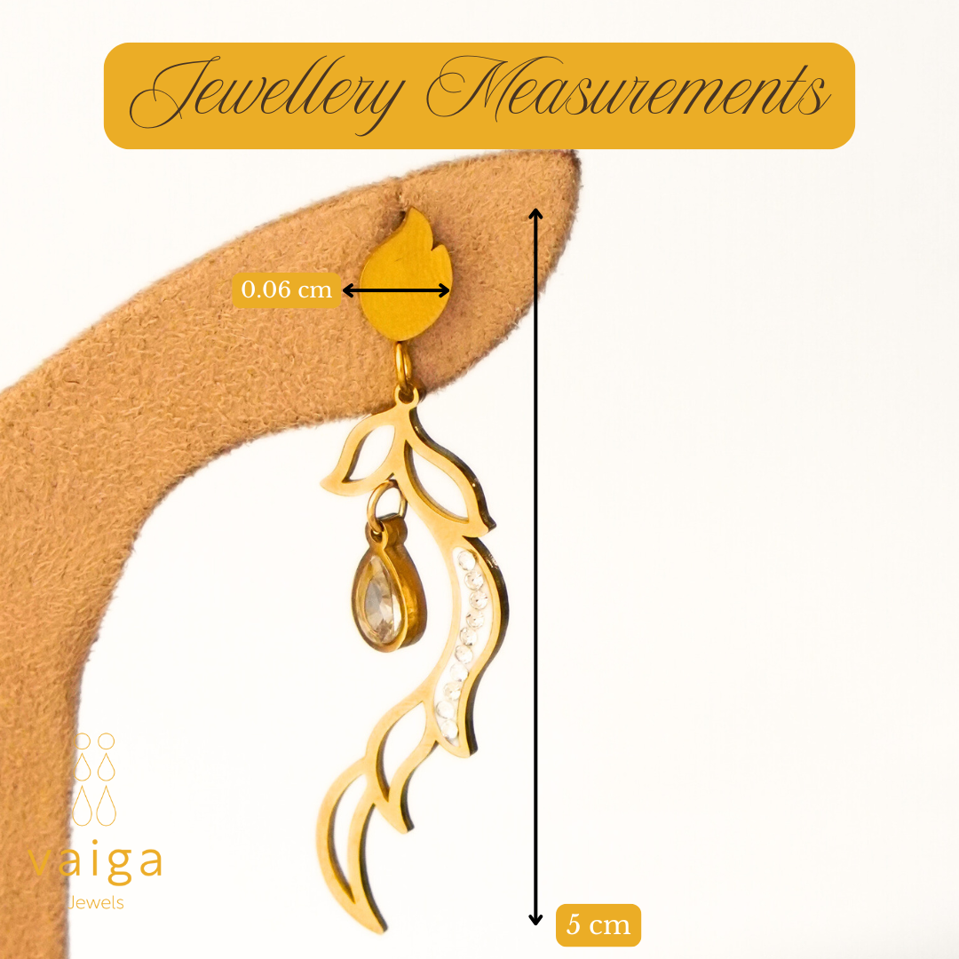 Gold Plated Crystal Drop Earrings – Elegant Leaf Vine Dangle Earrings for Women