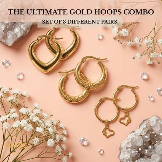 3-in-1 Daily Gold Hoop Collection – Tarnish-Free Chunky & Charm Hoops Set