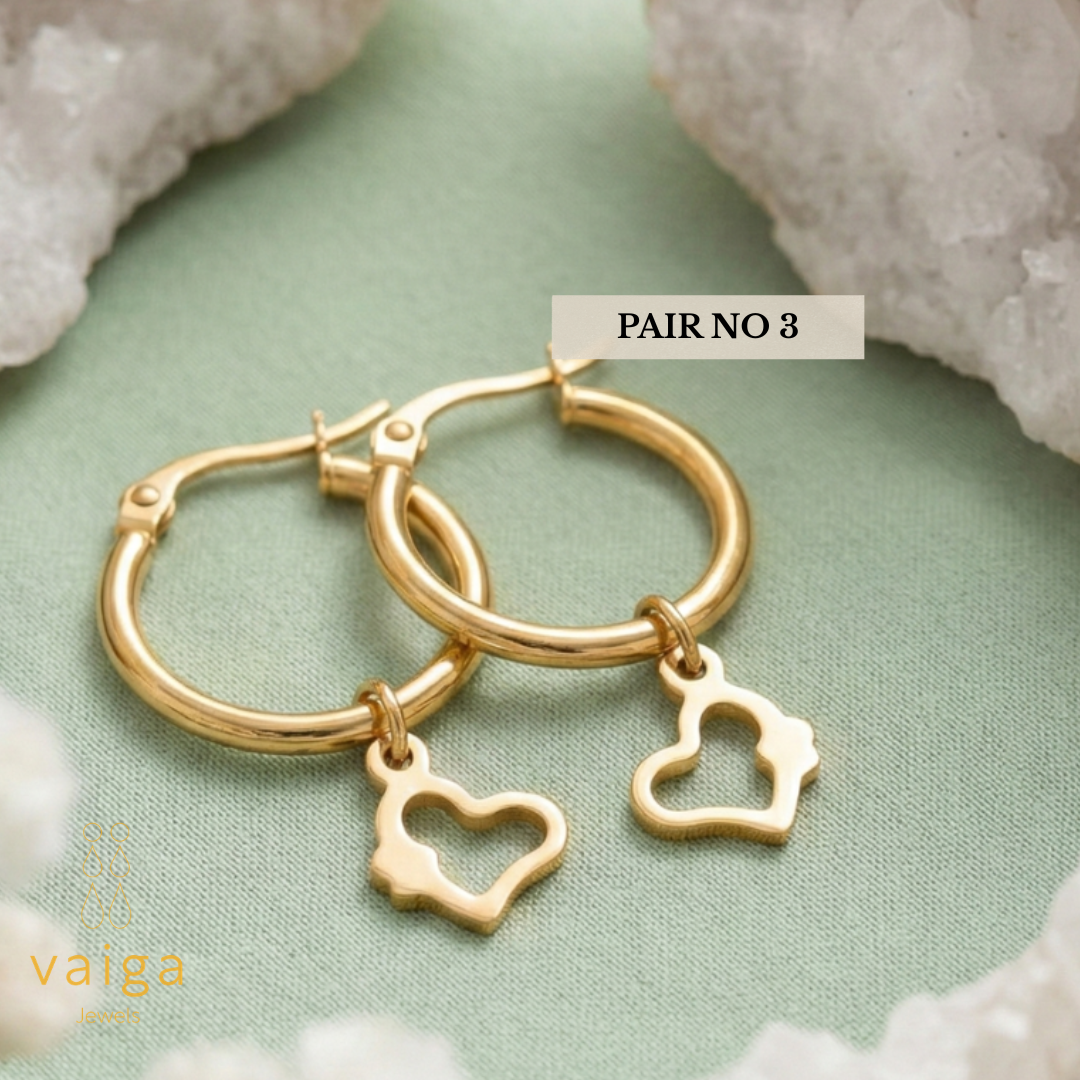 3-in-1 Daily Gold Hoop Collection – Tarnish-Free Chunky & Charm Hoops Set