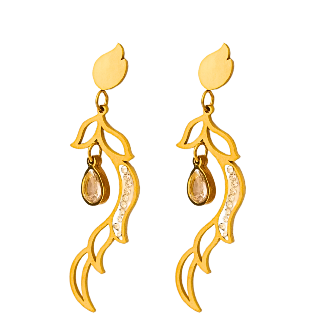 Gold Plated Crystal Drop Earrings – Elegant Leaf Vine Dangle Earrings for Women