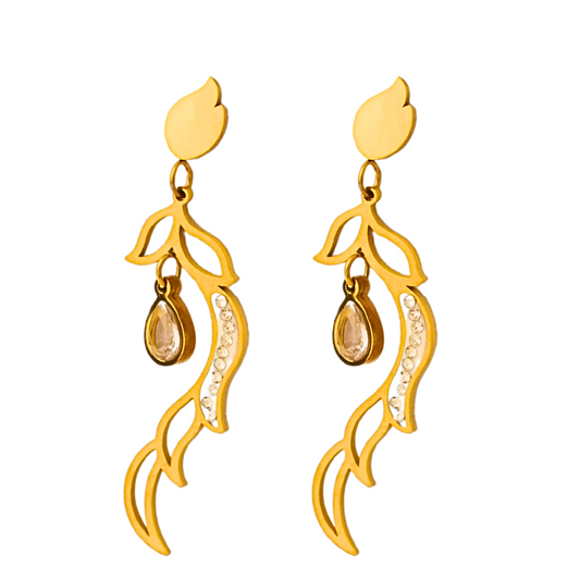 Gold Plated Crystal Drop Earrings – Elegant Leaf Vine Dangle Earrings for Women