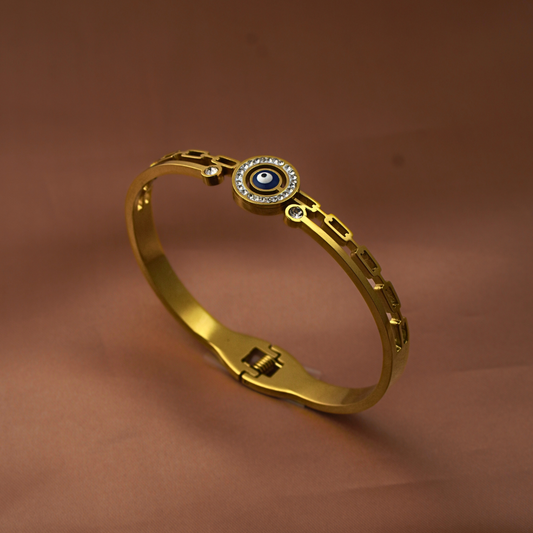 Gold-Plated Evil Eye Bangle Bracelet – Stylish & Protective Accessory
