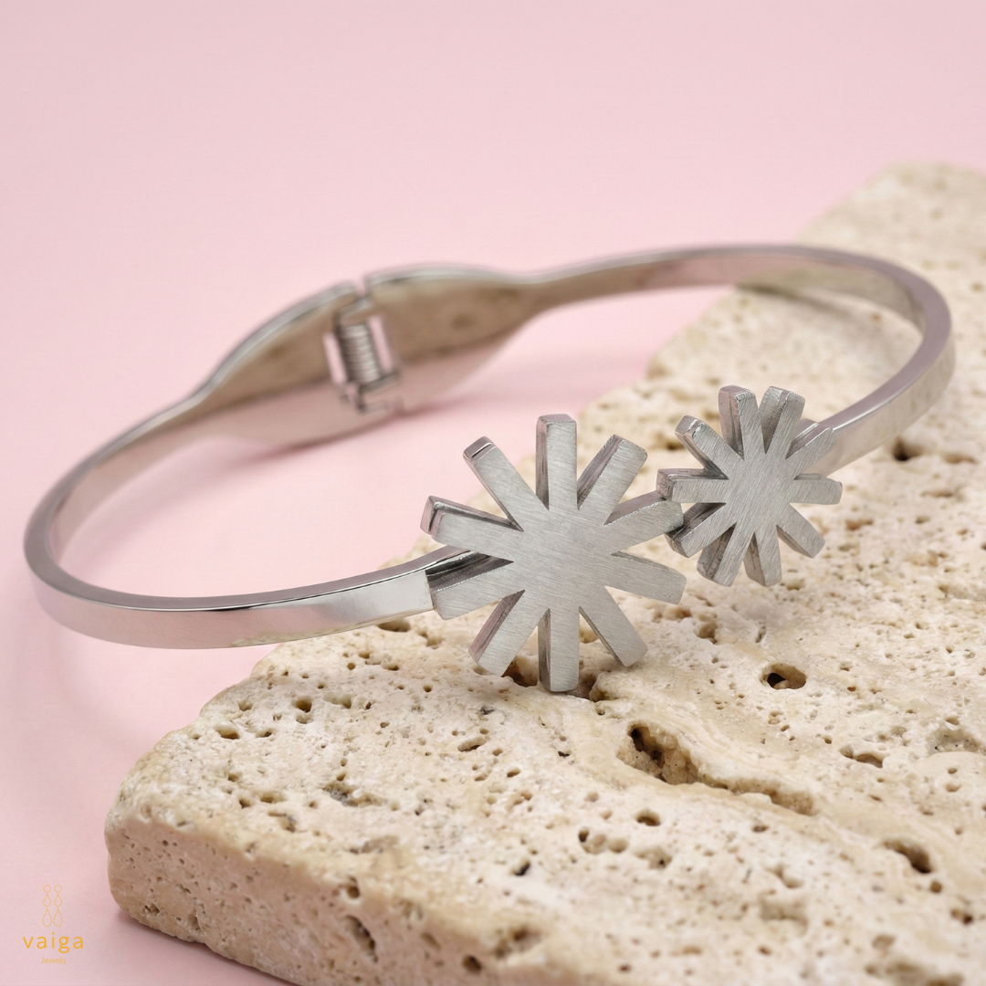 Silver Starburst Cuff Bracelet | Geometric Hinged Bangle | Vaiga Jewels