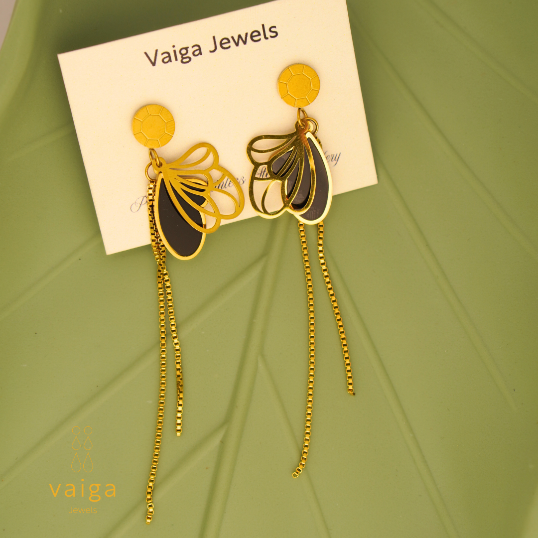Gold Plated Butterfly Wing Dangle Earrings – Elegant Long Chain Drop Earrings for Women