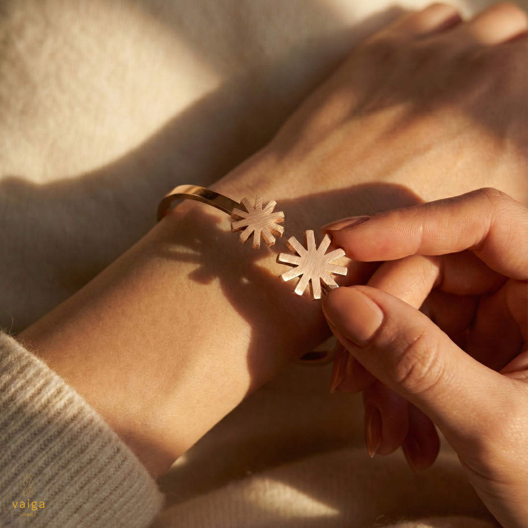 The Twin Starburst Cuff | Satin Rose Gold | Vaiga Jewels