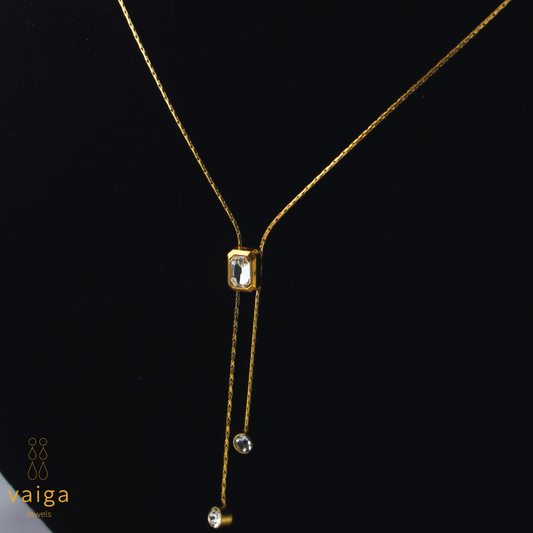 Crystal Drop Y Necklace – Adjustable Gold-Plated Chain