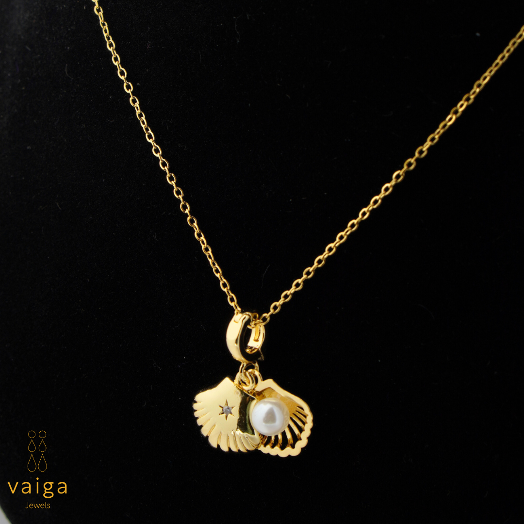 Shell & Pearl Charm Pendant Necklace