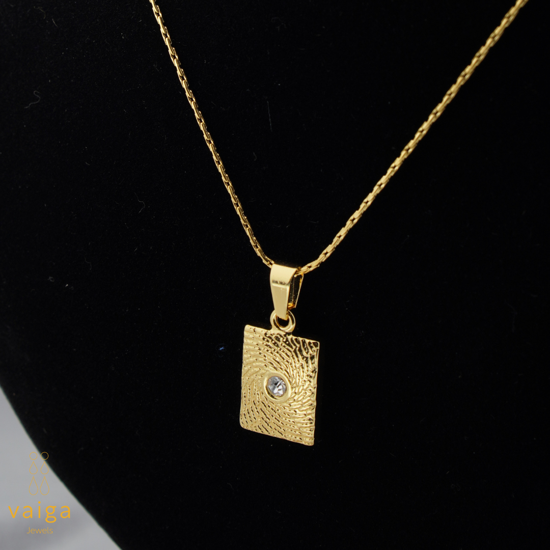 Textured Rectangle Pendant Necklace with Crystal Accent