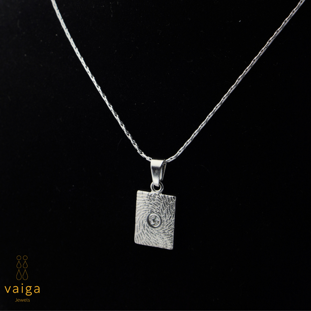 Textured Rectangle Pendant Necklace with Crystal Accent