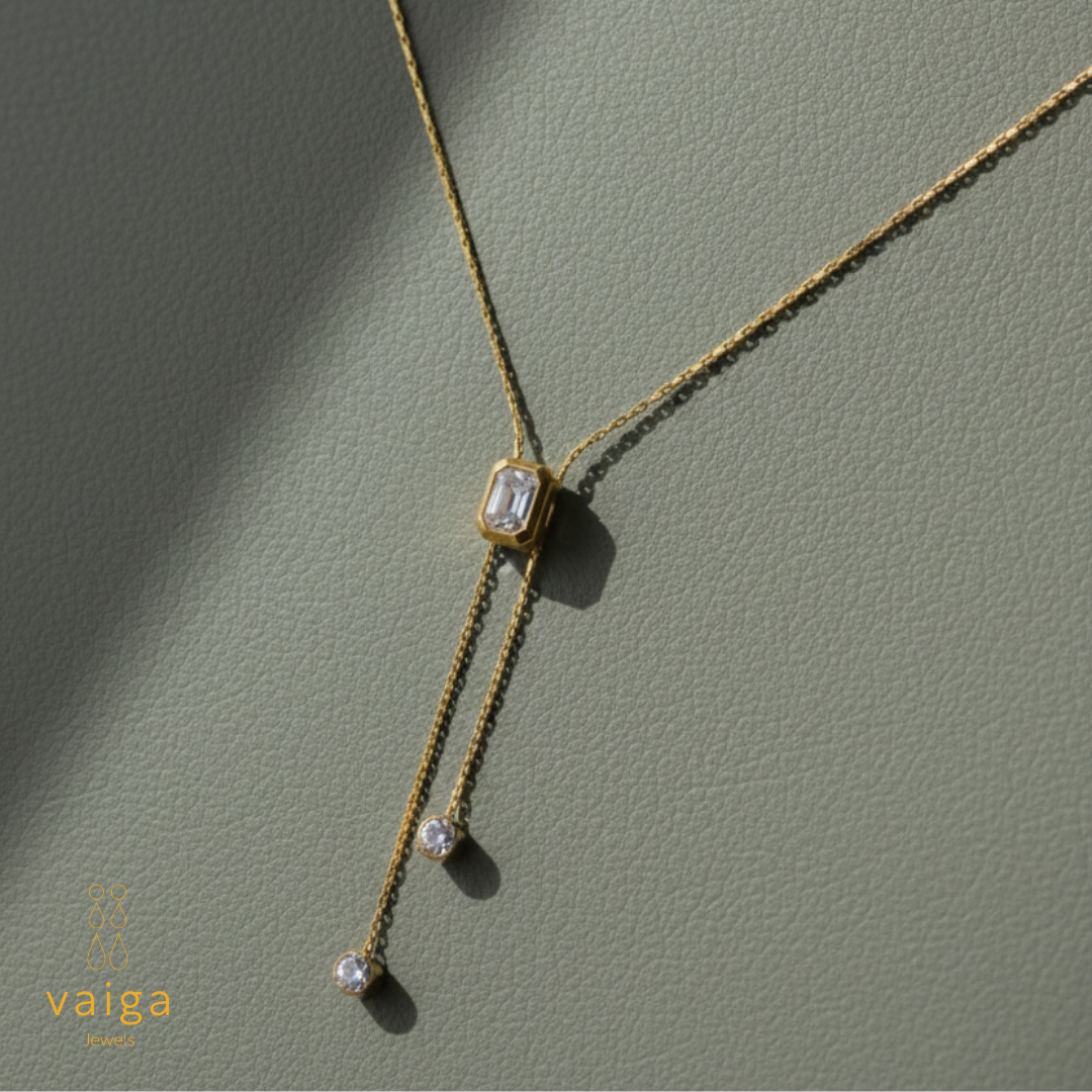 Crystal Drop Y Necklace – Adjustable Gold-Plated Chain