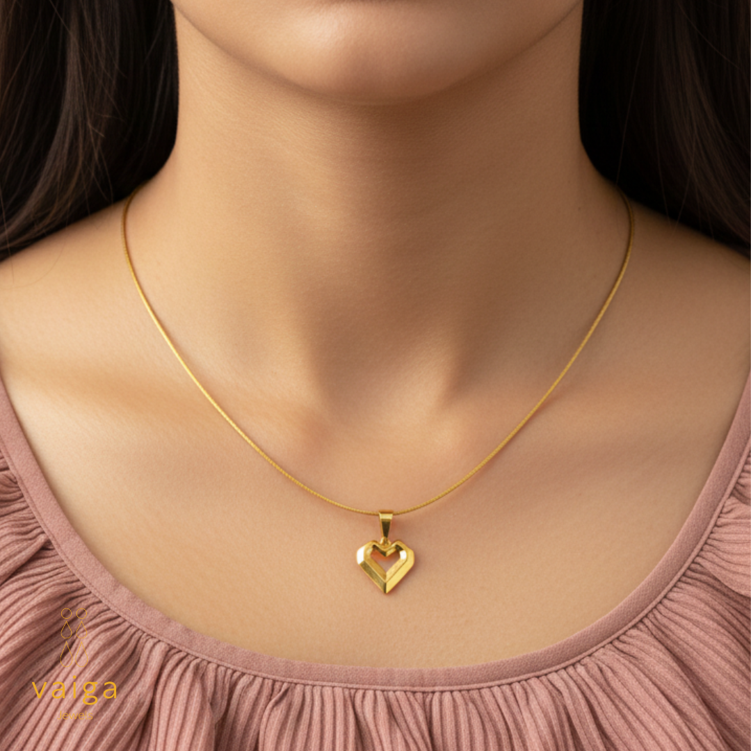 Geometric Heart Pendant Necklace – Anti-Tarnish Gold-Plated Chain