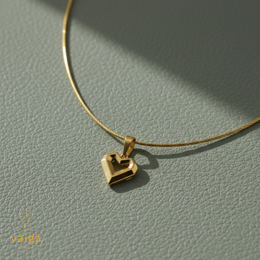 Geometric Heart Pendant Necklace – Anti-Tarnish Gold-Plated Chain