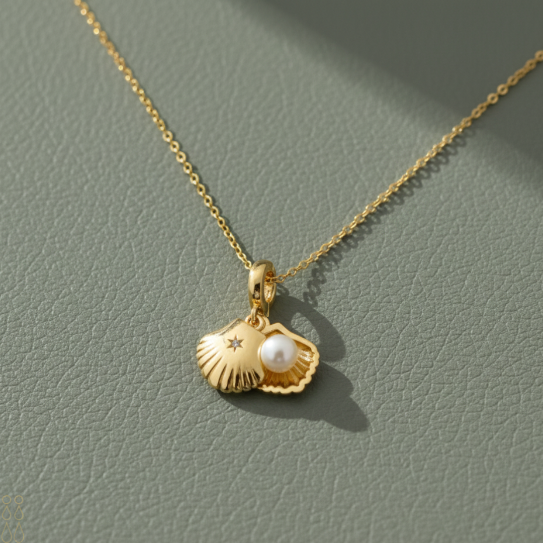 Shell & Pearl Charm Pendant Necklace