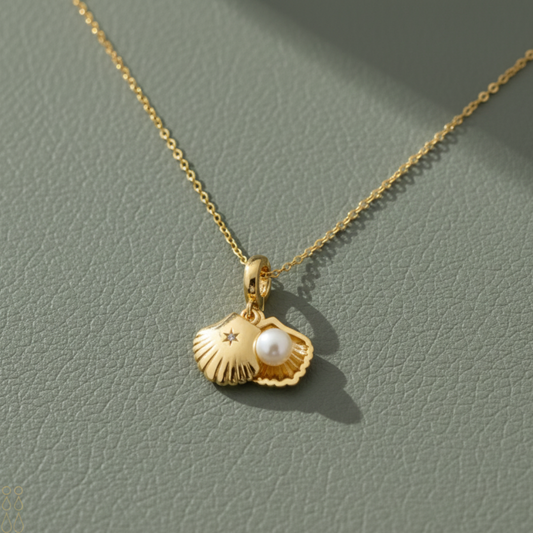 Shell & Pearl Charm Pendant Necklace