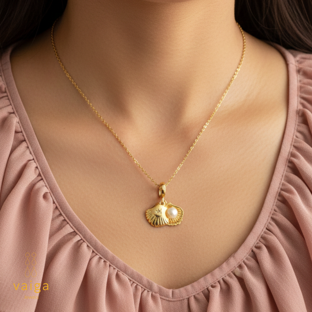 Shell & Pearl Charm Pendant Necklace