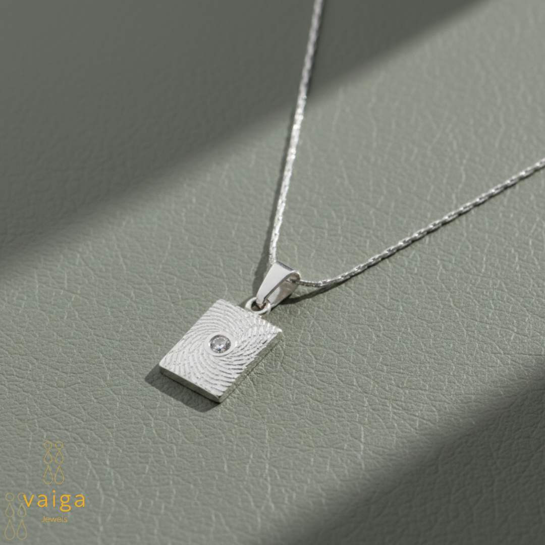 Textured Rectangle Pendant Necklace with Crystal Accent