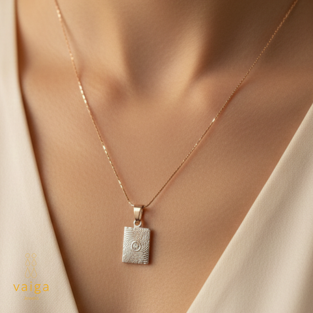 Textured Rectangle Pendant Necklace with Crystal Accent